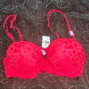 PINK Red Lace Push Up Bra